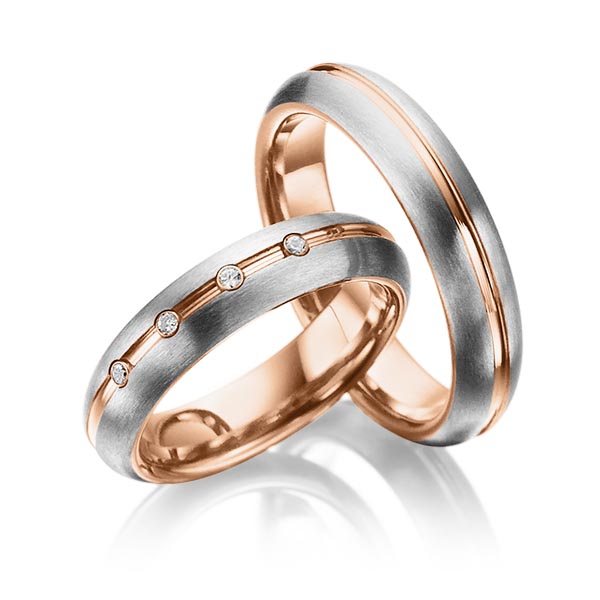 Paar bicolor Trauringe/Eheringe in Innen Edelstahl mit PVD-Beschichtung Rotgold , außen Edelstahl Edelstahl mit PVD-Beschichtung Rotgold mit zus. 0,06 ct. Brillant tw, si von 123gold - E-2008-2 Paar bicolor Trauringe/Eheringe in Innen Edelstahl mit PVD-Beschichtung Rotgold , außen Edelstahl Edelstahl mit PVD-Beschichtung Rotgold mit zus. 0,06 ct. Brillant tw, si von 123gold - E-2008-2