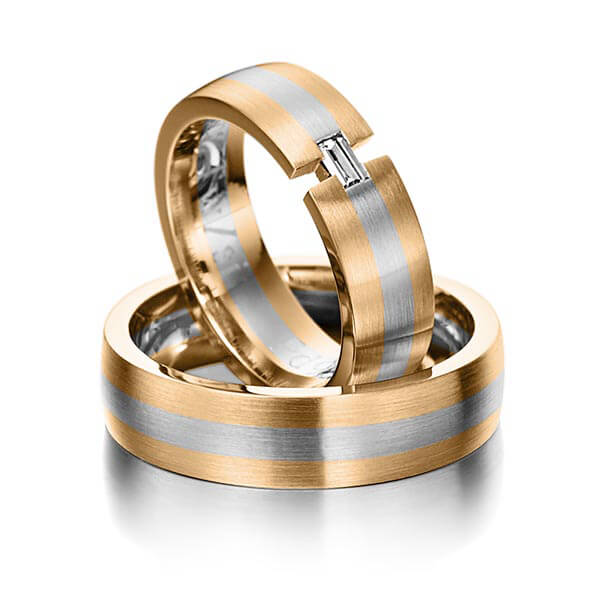 Paar bicolor Trauringe/Eheringe in Roségold 585 Graugold 585 mit zus. 0,12 ct. Baguette-Diamant tw, vs von 123GOLD - Y-1150-12 Paar bicolor Trauringe/Eheringe in Roségold 585 Graugold 585 mit zus. 0,12 ct. Baguette-Diamant tw, vs von 123GOLD - Y-1150-12