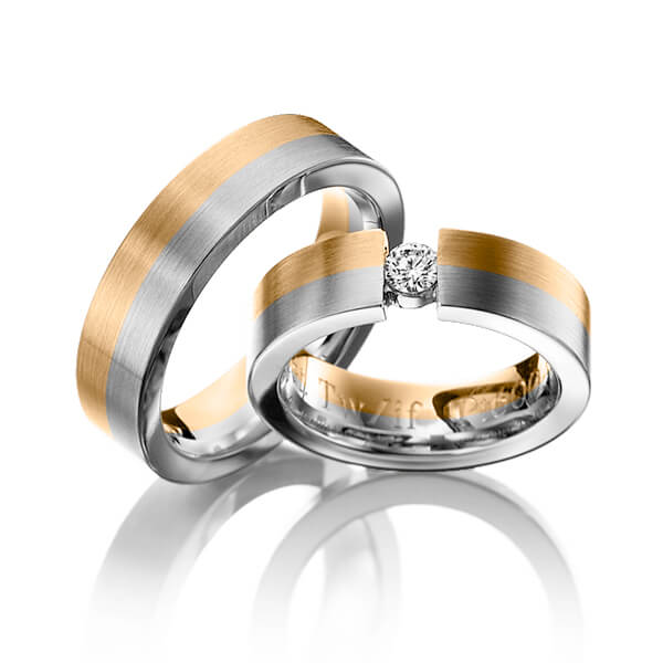 Paar bicolor Trauringe/Eheringe in Roségold 585 Graugold 585 mit zus. 0,2 ct. Brillant tw, if von 123GOLD - Y-1129-14 Paar bicolor Trauringe/Eheringe in Roségold 585 Graugold 585 mit zus. 0,2 ct. Brillant tw, if von 123GOLD - Y-1129-14