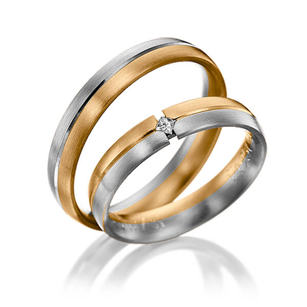 Paar bicolor Trauringe/Eheringe in Roségold 585 Graugold dunkel 585 mit zus. 0,03 ct. Prinzess-Diamant tw, si von 123GOLD - Y-1036-14 Paar bicolor Trauringe/Eheringe in Roségold 585 Graugold dunkel 585 mit zus. 0,03 ct. Prinzess-Diamant tw, si von 123GOLD - Y-1036-14