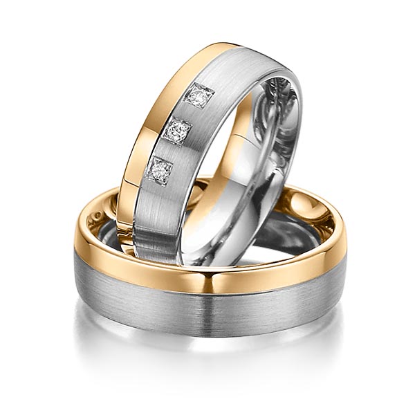 Paar bicolor Trauringe/Eheringe in Roségold 585 Graugold dunkel 585 mit zus. 0,06 ct. Brillant tw, si von Steinberg - Q-1075-1 Paar bicolor Trauringe/Eheringe in Roségold 585 Graugold dunkel 585 mit zus. 0,06 ct. Brillant tw, si von Steinberg - Q-1075-1