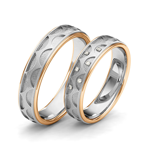 Paar bicolor Trauringe/Eheringe in Roségold 585 Weißgold 585 Laser Struktur mit zus. 0,03 ct. Brillant tw, si von 123GOLD - Y-1399-2 Paar bicolor Trauringe/Eheringe in Roségold 585 Weißgold 585 Laser Struktur mit zus. 0,03 ct. Brillant tw, si von 123GOLD - Y-1399-2