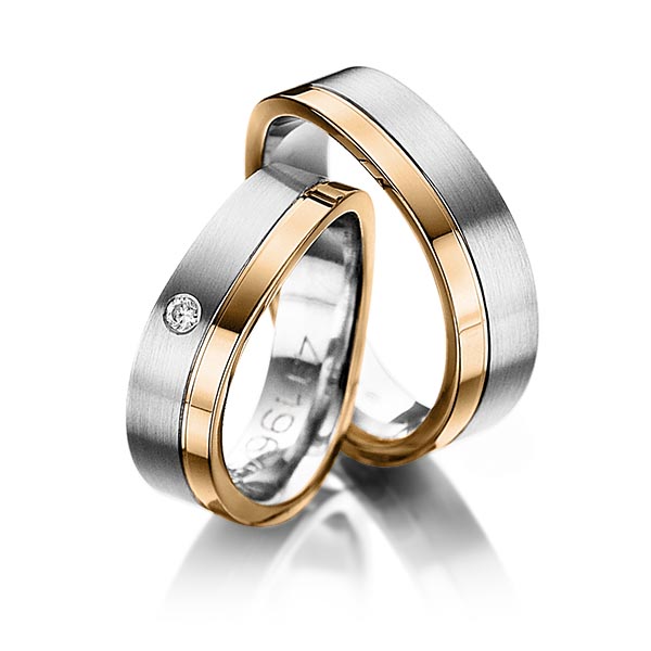 Paar bicolor Trauringe/Eheringe in Roségold 585 Weißgold 585 mit zus. 0,04 ct. Brillant tw, si von 123gold - P-1113-7 Paar bicolor Trauringe/Eheringe in Roségold 585 Weißgold 585 mit zus. 0,04 ct. Brillant tw, si von 123gold - P-1113-7