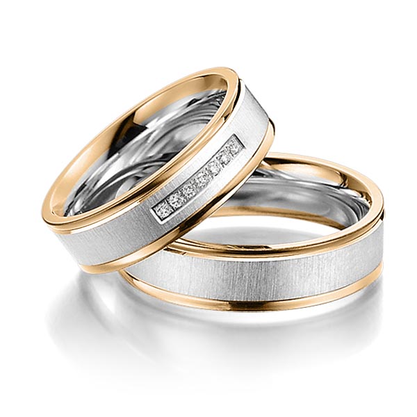 Paar bicolor Trauringe/Eheringe in Roségold 585 Weißgold 585 mit zus. 0,07 ct. Brillant tw, si von Steinberg - Q-1116-8 Paar bicolor Trauringe/Eheringe in Roségold 585 Weißgold 585 mit zus. 0,07 ct. Brillant tw, si von Steinberg - Q-1116-8