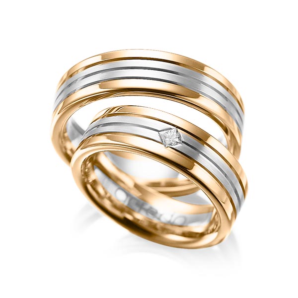 Paar bicolor Trauringe/Eheringe in Roségold 585 Weißgold 585 mit zus. 0,08 ct. Prinzess-Diamant tw, si von acredo - A-1023-5 Paar bicolor Trauringe/Eheringe in Roségold 585 Weißgold 585 mit zus. 0,08 ct. Prinzess-Diamant tw, si von acredo - A-1023-5