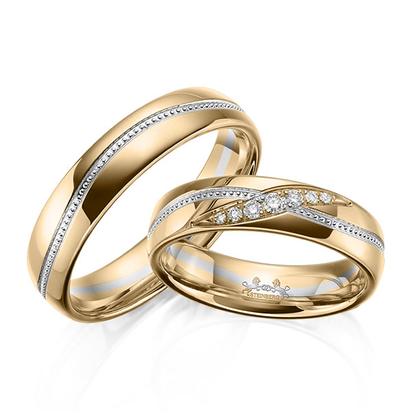 Paar bicolor Trauringe/Eheringe in Roségold 585 Weißgold 585 mit zus. 0,1 ct. Brillant tw, si von Steinberg - Q-1650-1 Paar bicolor Trauringe/Eheringe in Roségold 585 Weißgold 585 mit zus. 0,1 ct. Brillant tw, si von Steinberg - Q-1650-1