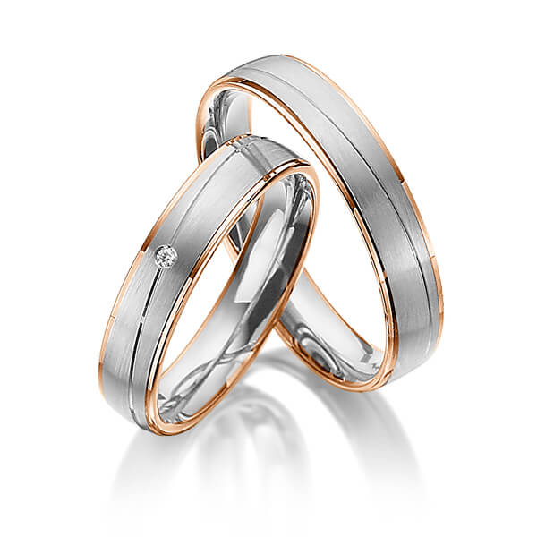 Paar bicolor Trauringe/Eheringe in Rotgold 585 Graugold 585 mit zus. 0,01 ct. Brillant tw, si von 123GOLD - Y-1315-4 Paar bicolor Trauringe/Eheringe in Rotgold 585 Graugold 585 mit zus. 0,01 ct. Brillant tw, si von 123GOLD - Y-1315-4