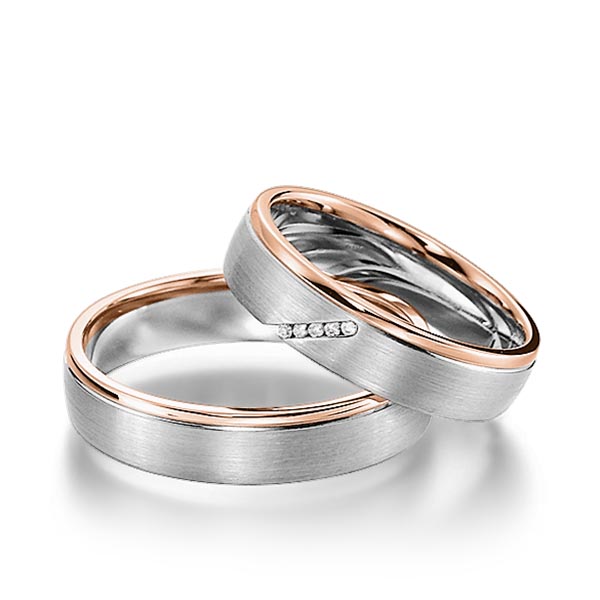 Paar bicolor Trauringe/Eheringe in Rotgold 585 Graugold 585 mit zus. 0,025 ct. Brillant tw, si von acredo - S-1155-8