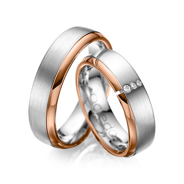 Paar bicolor Trauringe/Eheringe in Rotgold 585 Graugold 585 mit zus. 0,03 ct. Brillant tw, si von acredo - A-1067-3 Paar bicolor Trauringe/Eheringe in Rotgold 585 Graugold 585 mit zus. 0,03 ct. Brillant tw, si von acredo - A-1067-3