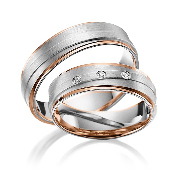 Paar bicolor Trauringe/Eheringe in Rotgold 585 Graugold 585 mit zus. 0,06 ct. Brillant tw, si von Steinberg - T-1134-5 Paar bicolor Trauringe/Eheringe in Rotgold 585 Graugold 585 mit zus. 0,06 ct. Brillant tw, si von Steinberg - T-1134-5