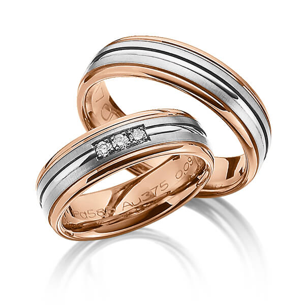 Paar bicolor Trauringe/Eheringe in Rotgold 585 Graugold 585 mit zus. 0,09 ct. Brillant tw, si von Merii - M-1103-10 Paar bicolor Trauringe/Eheringe in Rotgold 585 Graugold 585 mit zus. 0,09 ct. Brillant tw, si von Merii - M-1103-10