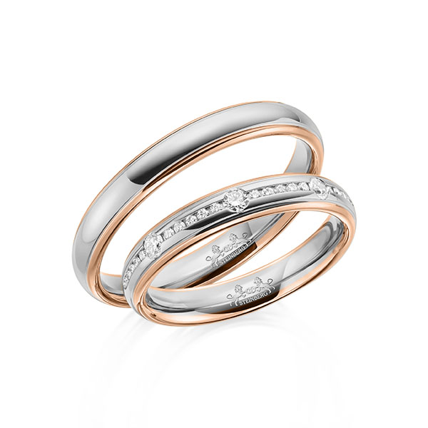 Paar bicolor Trauringe/Eheringe in Rotgold 585 Graugold 585 mit zus. 0,22 ct. Brillant tw, si von Steinberg - Q-1611-9 Paar bicolor Trauringe/Eheringe in Rotgold 585 Graugold 585 mit zus. 0,22 ct. Brillant tw, si von Steinberg - Q-1611-9