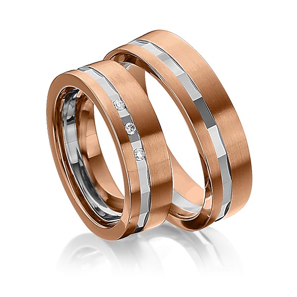 Paar bicolor Trauringe/Eheringe in Rotgold 585 Graugold dunkel 585 mit zus. 0,045 ct. Brillant tw, si von 123GOLD - Y-1295-8 Paar bicolor Trauringe/Eheringe in Rotgold 585 Graugold dunkel 585 mit zus. 0,045 ct. Brillant tw, si von 123GOLD - Y-1295-8