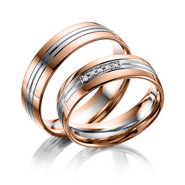 Paar bicolor Trauringe/Eheringe in Rotgold 585 Graugold dunkel 585 mit zus. 0,05 ct. Brillant tw, si von Steinberg - Q-1052-16 Paar bicolor Trauringe/Eheringe in Rotgold 585 Graugold dunkel 585 mit zus. 0,05 ct. Brillant tw, si von Steinberg - Q-1052-16