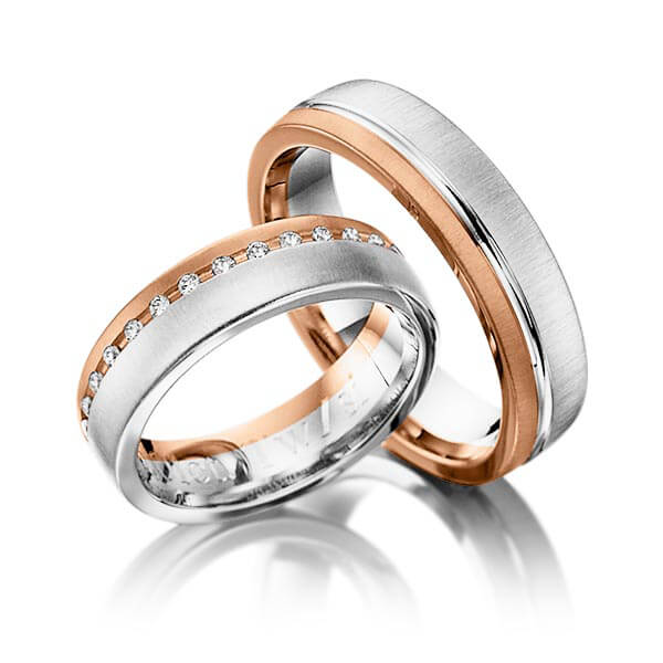 Paar bicolor Trauringe/Eheringe in Rotgold 585 Weissgold 585 mit zus. 0,15 ct. Brillant tw, si von 123GOLD - Y-1024-4 Paar bicolor Trauringe/Eheringe in Rotgold 585 Weissgold 585 mit zus. 0,15 ct. Brillant tw, si von 123GOLD - Y-1024-4