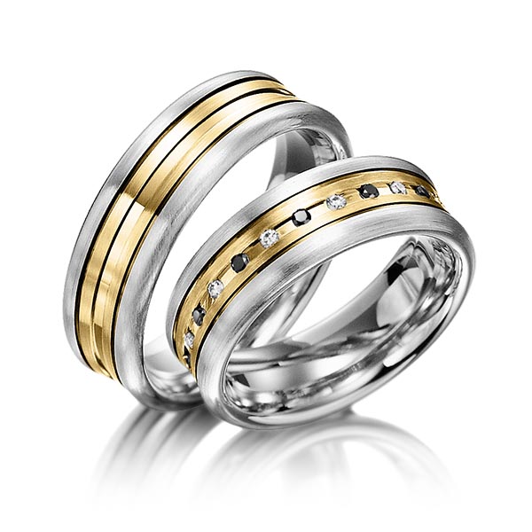 Paar bicolor Trauringe/Eheringe in Silber 925 Gelbgold 585 mit zus. 0,24 ct. Brillant tw, si schwarz von Merii - M-1071-5 Paar bicolor Trauringe/Eheringe in Silber 925 Gelbgold 585 mit zus. 0,24 ct. Brillant tw, si schwarz von Merii - M-1071-5