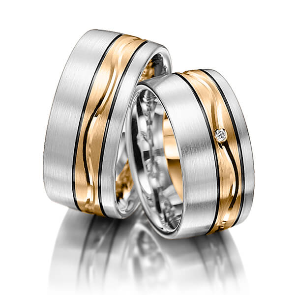 Paar bicolor Trauringe/Eheringe in Silber 925 Roségold 585 mit zus. 0,015 ct. Brillant tw, si von Merii - M-1068-1 Paar bicolor Trauringe/Eheringe in Silber 925 Roségold 585 mit zus. 0,015 ct. Brillant tw, si von Merii - M-1068-1