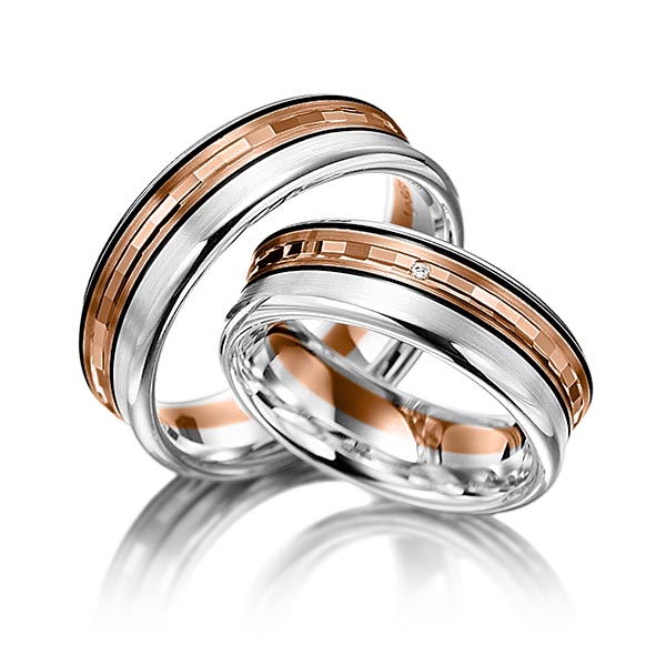 Paar bicolor Trauringe/Eheringe in Silber 925 Rotgold 585 mit zus. 0,005 ct. Brillant tw, si von Merii - M-1065-2 Paar bicolor Trauringe/Eheringe in Silber 925 Rotgold 585 mit zus. 0,005 ct. Brillant tw, si von Merii - M-1065-2