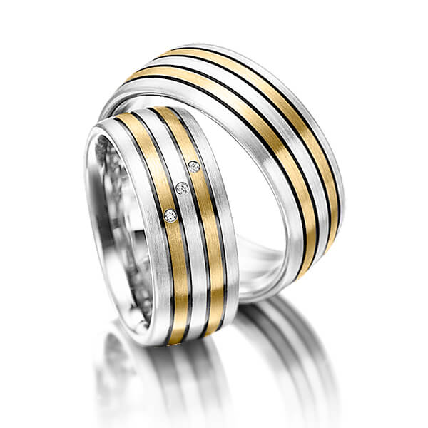 Paar bicolor Trauringe/Eheringe in Weißgold 585 Gelbgold 585 mit zus. 0,015 ct. Brillant tw, si von Merii - M-1061-8 Paar bicolor Trauringe/Eheringe in Weißgold 585 Gelbgold 585 mit zus. 0,015 ct. Brillant tw, si von Merii - M-1061-8