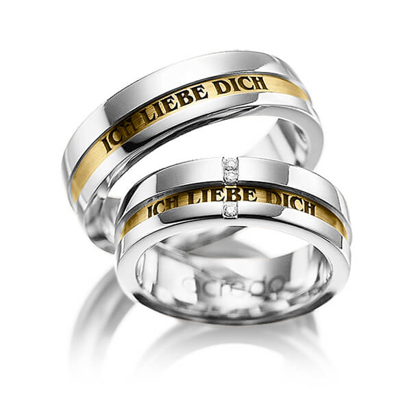 Paar bicolor Trauringe/Eheringe in Weissgold 585 Gelbgold 585 mit zus. 0,03 ct. Brillant tw, si von acredo - A-1032-1 Paar bicolor Trauringe/Eheringe in Weissgold 585 Gelbgold 585 mit zus. 0,03 ct. Brillant tw, si von acredo - A-1032-1
