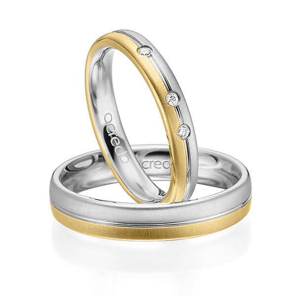 Paar bicolor Trauringe/Eheringe in Weißgold 585 Gelbgold 585 mit zus. 0,03 ct. Brillant tw, si von acredo - A-1086-13