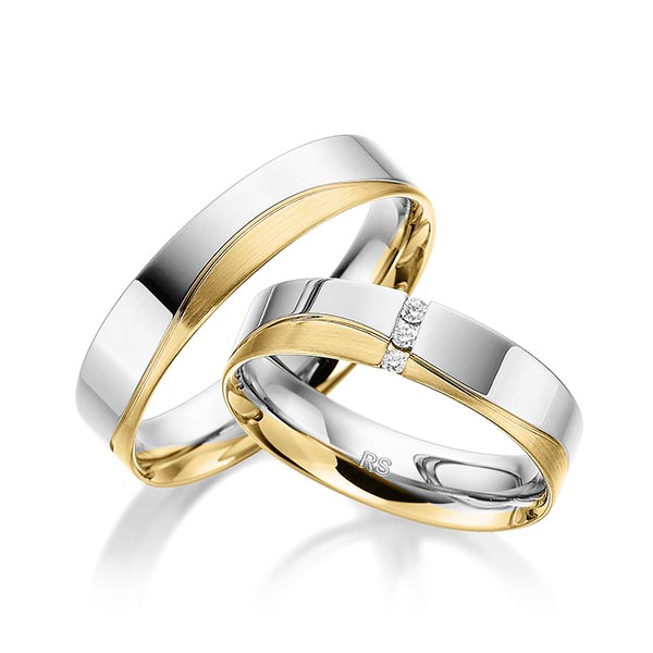 Paar bicolor Trauringe/Eheringe in Weissgold 585 Gelbgold 585 mit zus. 0,045 ct. Brillant tw, si von acredo - S-1184-10 Paar bicolor Trauringe/Eheringe in Weissgold 585 Gelbgold 585 mit zus. 0,045 ct. Brillant tw, si von acredo - S-1184-10