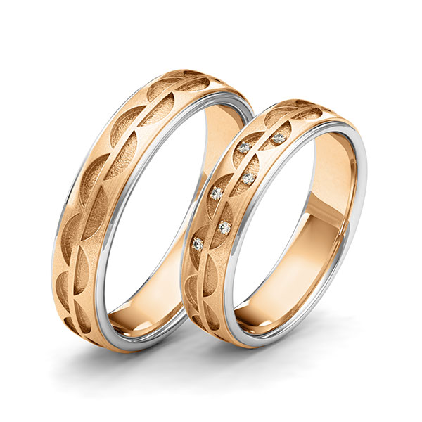 Paar bicolor Trauringe/Eheringe in Weißgold 585 Roségold 585 Laser Struktur mit zus. 0,03 ct. Brillant tw, si von 123gold - Y-1412-3 Paar bicolor Trauringe/Eheringe in Weißgold 585 Roségold 585 Laser Struktur mit zus. 0,03 ct. Brillant tw, si von 123gold - Y-1412-3