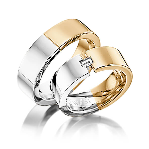 Paar bicolor Trauringe/Eheringe in Weissgold 585 Roségold 585 mit zus. 0,15 ct. Baguette-Diamant tw, vs von 123gold - P-1121-6 Paar bicolor Trauringe/Eheringe in Weissgold 585 Roségold 585 mit zus. 0,15 ct. Baguette-Diamant tw, vs von 123gold - P-1121-6