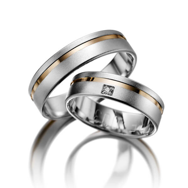 Paar bicolor Trauringe/Eheringe in Weissgold 585 Rotgold 585 mit zus. 0,008 ct. Brillant tw, si - NP-1061-1 Paar bicolor Trauringe/Eheringe in Weissgold 585 Rotgold 585 mit zus. 0,008 ct. Brillant tw, si - NP-1061-1