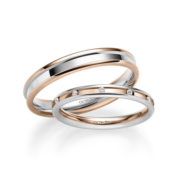 Paar bicolor Trauringe/Eheringe in Weissgold 585 Rotgold 585 mit zus. 0,11 ct. Brillant tw, si von acredo - A-2227-7 Paar bicolor Trauringe/Eheringe in Weissgold 585 Rotgold 585 mit zus. 0,11 ct. Brillant tw, si von acredo - A-2227-7