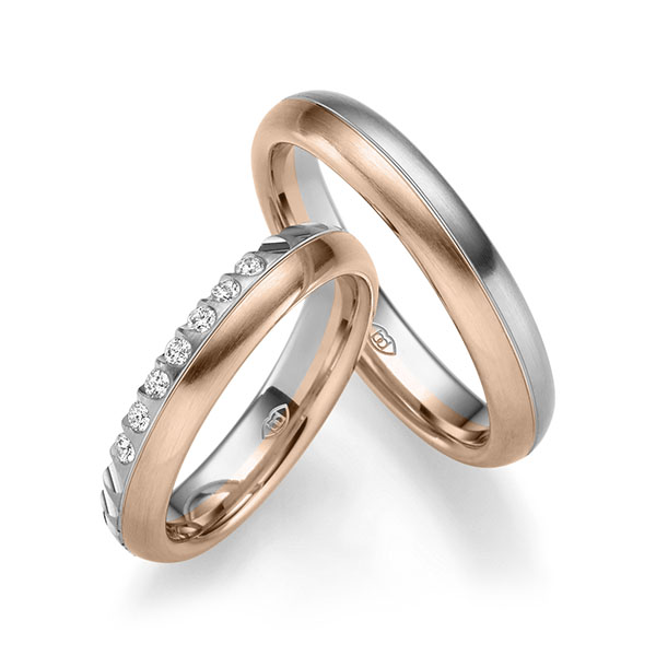 Paar bicolor Trauringe/Eheringe in Weißgold 585 Rotgold 585 mit zus. 0,14 ct. Brillant tw, si von Merii - M-1320-1 Paar bicolor Trauringe/Eheringe in Weißgold 585 Rotgold 585 mit zus. 0,14 ct. Brillant tw, si von Merii - M-1320-1