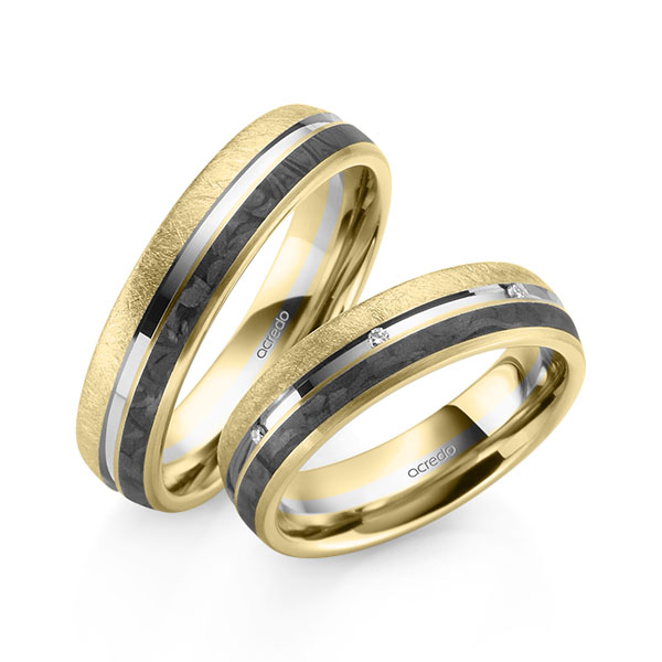 Paar Carbon Trauringe/Eheringe in Gelbgold 585 Gelbgold 585 Carbon-Einzug Weissgold 585 mit zus. 0,056 ct. Brillant tw, si von acredo - S-1196-10 Paar Carbon Trauringe/Eheringe in Gelbgold 585 Gelbgold 585 Carbon-Einzug Weissgold 585 mit zus. 0,056 ct. Brillant tw, si von acredo - S-1196-10