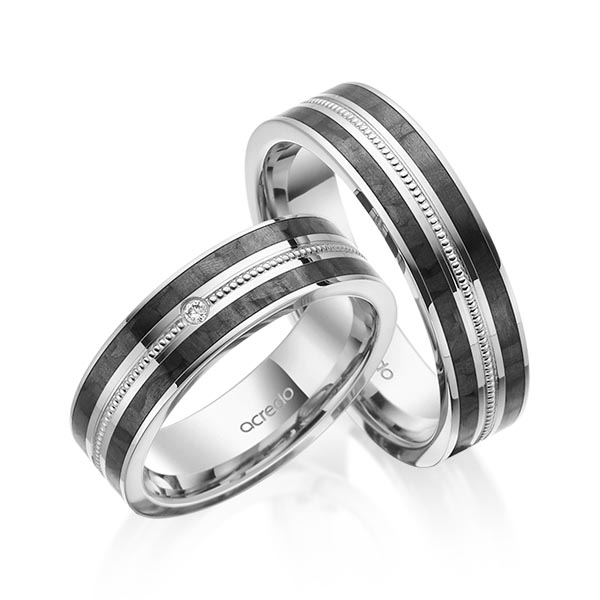 Paar Carbon Trauringe/Eheringe in Graugold 585 mit zus. 0,02 ct. Brillant tw, si von acredo - S-1192-1 Paar Carbon Trauringe/Eheringe in Graugold 585 mit zus. 0,02 ct. Brillant tw, si von acredo - S-1192-1