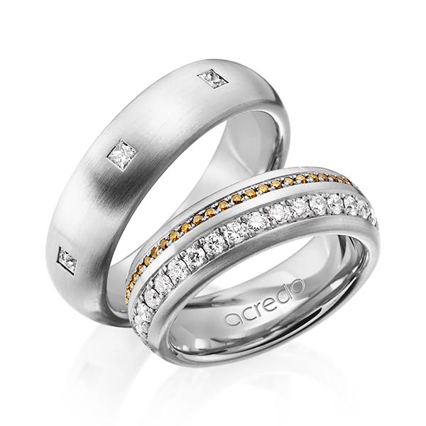 Paar klassische Memoire-Trauringe/Eheringe in außen Graugold 585 , innen Graugold 585 vollausgefasst mit zus. 1,59 ct. Brillant & Prinzess-Diamant cognac r, if von acredo - A-1254-11 Paar klassische Memoire-Trauringe/Eheringe in außen Graugold 585 , innen Graugold 585 vollausgefasst mit zus. 1,59 ct. Brillant & Prinzess-Diamant cognac r, if von acredo - A-1254-11