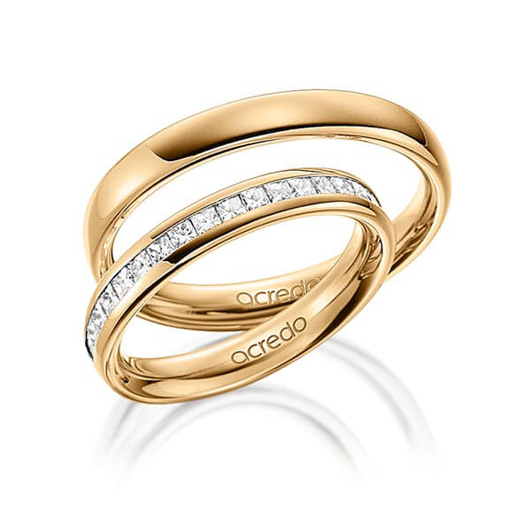 Paar klassische Memoire-Trauringe/Eheringe in außen Roségold 585 , innen Roségold 585 halbausgefasst mit zus. 0,57 ct. Prinzess-Diamant tw, si von acredo - A-1531-7 Paar klassische Memoire-Trauringe/Eheringe in außen Roségold 585 , innen Roségold 585 halbausgefasst mit zus. 0,57 ct. Prinzess-Diamant tw, si von acredo - A-1531-7