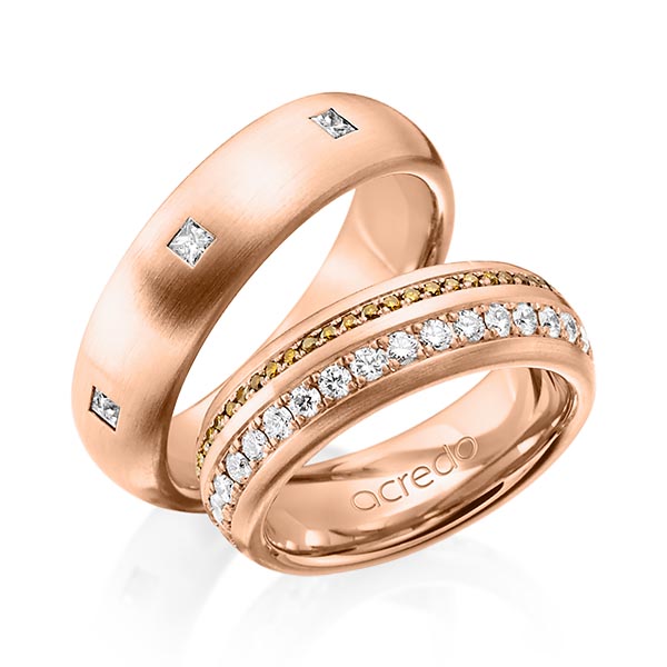 Paar klassische Memoire-Trauringe/Eheringe in außen Rotgold 585 , innen Rotgold 585 vollausgefasst mit zus. 1,59 ct. Brillant & Prinzess-Diamant r, if cognac von acredo - A-1254-5 Paar klassische Memoire-Trauringe/Eheringe in außen Rotgold 585 , innen Rotgold 585 vollausgefasst mit zus. 1,59 ct. Brillant & Prinzess-Diamant r, if cognac von acredo - A-1254-5