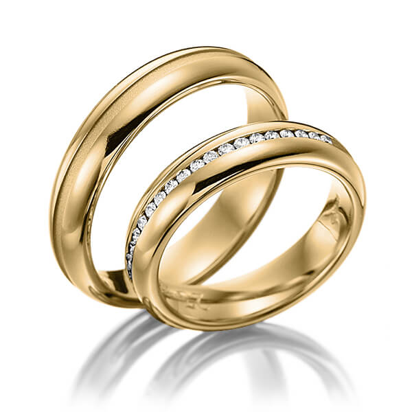 Paar klassische Memoire-Trauringe/Eheringe in Gelbgold 585 halbausgefasst mit zus. 0,22 ct. Brillant tw, si von 123GOLD - Y-1082-4 Paar klassische Memoire-Trauringe/Eheringe in Gelbgold 585 halbausgefasst mit zus. 0,22 ct. Brillant tw, si von 123GOLD - Y-1082-4