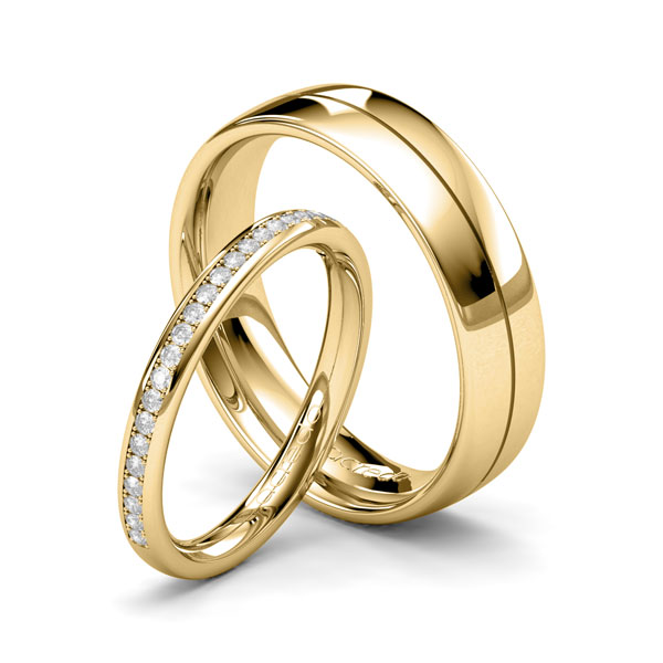 Paar klassische Memoire-Trauringe/Eheringe in Gelbgold 585 halbausgefasst mit zus. 0,23 ct. Brillant tw, si von acredo - A-1686-2 Paar klassische Memoire-Trauringe/Eheringe in Gelbgold 585 halbausgefasst mit zus. 0,23 ct. Brillant tw, si von acredo - A-1686-2