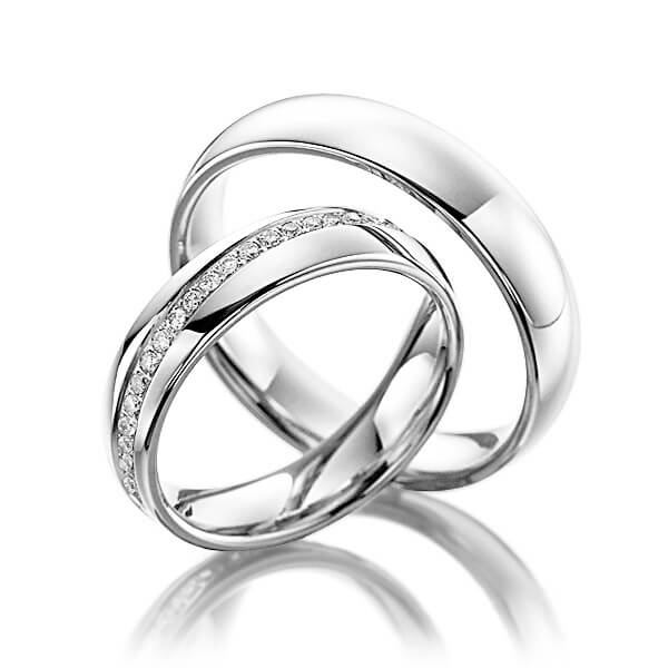Paar klassische Memoire-Trauringe/Eheringe in Palladium 950 vollausgefasst mit zus. 0,47 ct. Brillant tw, si von Steinberg - Q-1129-1 Paar klassische Memoire-Trauringe/Eheringe in Palladium 950 vollausgefasst mit zus. 0,47 ct. Brillant tw, si von Steinberg - Q-1129-1