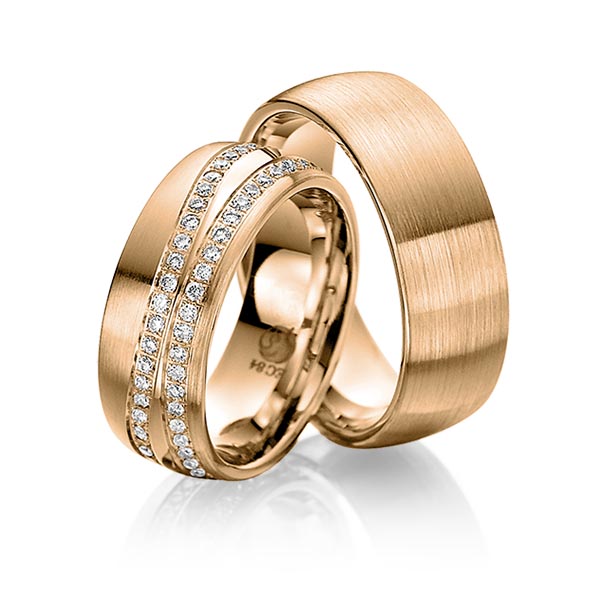 Paar klassische Memoire-Trauringe/Eheringe in Roségold 585 vollausgefasst mit zus. 0,96 ct. Brillant tw, si von Steinberg - Q-1148-5 Paar klassische Memoire-Trauringe/Eheringe in Roségold 585 vollausgefasst mit zus. 0,96 ct. Brillant tw, si von Steinberg - Q-1148-5
