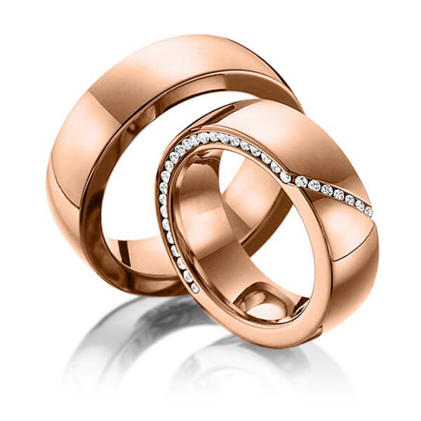 Paar klassische Memoire-Trauringe/Eheringe in Rotgold 585 halbausgefasst mit zus. 0,29 ct. Brillant tw, si von 123GOLD - Y-1281-6 Paar klassische Memoire-Trauringe/Eheringe in Rotgold 585 halbausgefasst mit zus. 0,29 ct. Brillant tw, si von 123GOLD - Y-1281-6