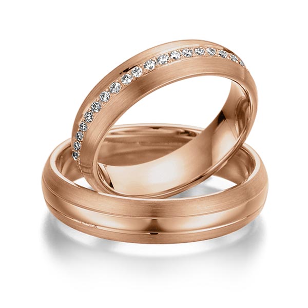 Paar klassische Memoire-Trauringe/Eheringe in Rotgold 585 vollausgefasst mit zus. 0,46 ct. Brillant tw, si von Steinberg - Q-1072-4 Paar klassische Memoire-Trauringe/Eheringe in Rotgold 585 vollausgefasst mit zus. 0,46 ct. Brillant tw, si von Steinberg - Q-1072-4