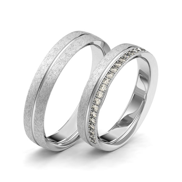 Paar klassische Memoire-Trauringe/Eheringe in Weißgold 585 halbausgefasst mit zus. 0,22 ct. Brillant tw, si von Merii - M-1260-2 Paar klassische Memoire-Trauringe/Eheringe in Weißgold 585 halbausgefasst mit zus. 0,22 ct. Brillant tw, si von Merii - M-1260-2