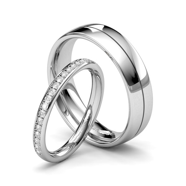 Paar klassische Memoire-Trauringe/Eheringe in Weißgold 585 halbausgefasst mit zus. 0,3 ct. Brillant tw, si von acredo - A-1687-2 Paar klassische Memoire-Trauringe/Eheringe in Weißgold 585 halbausgefasst mit zus. 0,3 ct. Brillant tw, si von acredo - A-1687-2