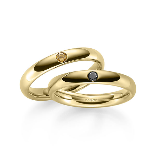 Paar klassische Trauringe/Eheringe in außen Gelbgold 585 , innen Gelbgold 585 mit zus. 0,12 ct. Brillant schwarz cognac von acredo - A-2175-7 Paar klassische Trauringe/Eheringe in außen Gelbgold 585 , innen Gelbgold 585 mit zus. 0,12 ct. Brillant schwarz cognac von acredo - A-2175-7