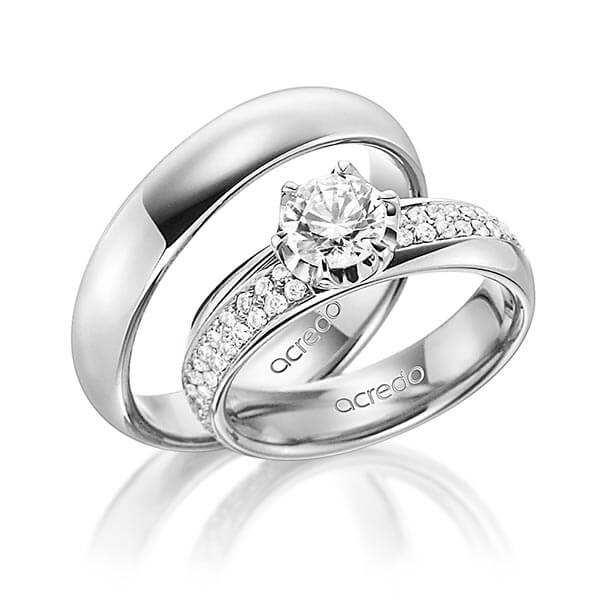 Paar klassische Trauringe/Eheringe in außen Graugold 585 , innen Graugold 585 mit 0,7 ct. + zus. 0,672 ct. Brillant tw, si tw, vs von acredo - A-1499-8 Paar klassische Trauringe/Eheringe in außen Graugold 585 , innen Graugold 585 mit 0,7 ct. + zus. 0,672 ct. Brillant tw, si tw, vs von acredo - A-1499-8