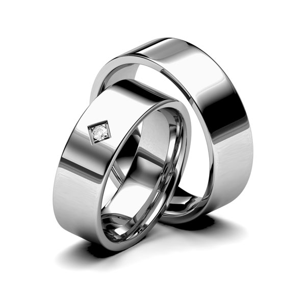 Paar klassische Trauringe/Eheringe in Edelstahl mit zus. 0,03 ct. Brillant tw, si von 123gold - E-1142-1 Paar klassische Trauringe/Eheringe in Edelstahl mit zus. 0,03 ct. Brillant tw, si von 123gold - E-1142-1
