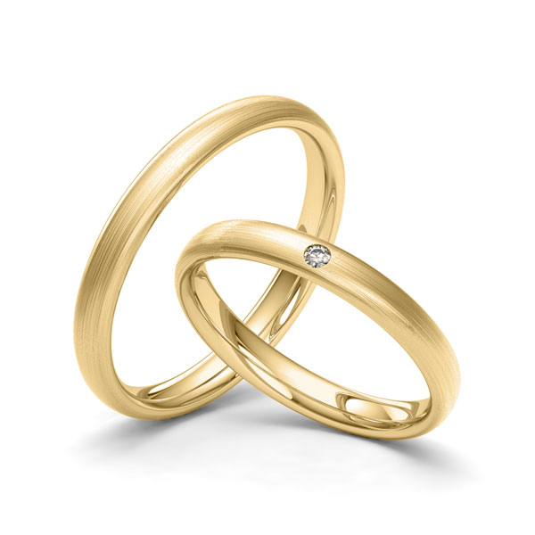 Paar klassische Trauringe/Eheringe in Gelbgold 585 mit zus. 0,02 ct. Brillant tw, si von Merii - M-1173-2 Paar klassische Trauringe/Eheringe in Gelbgold 585 mit zus. 0,02 ct. Brillant tw, si von Merii - M-1173-2