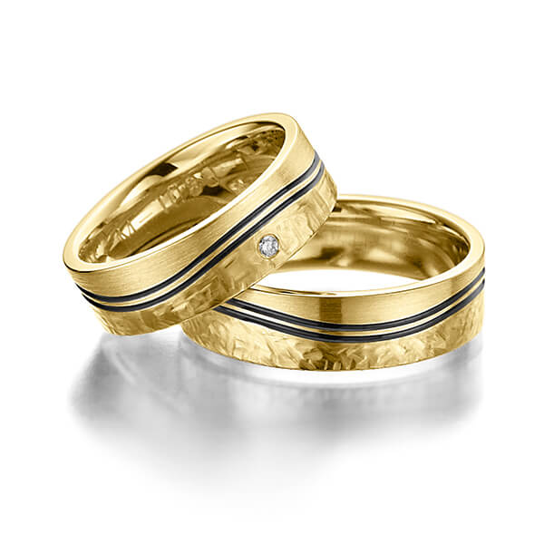 Paar klassische Trauringe/Eheringe in Gelbgold 585 mit zus. 0,02 ct. Brillant tw, vs von Merii - M-1089-1 Paar klassische Trauringe/Eheringe in Gelbgold 585 mit zus. 0,02 ct. Brillant tw, vs von Merii - M-1089-1