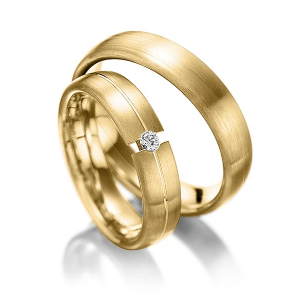 Paar klassische Trauringe/Eheringe in Gelbgold 585 mit zus. 0,05 ct. Brillant tw, vs - NP-1206-2 Paar klassische Trauringe/Eheringe in Gelbgold 585 mit zus. 0,05 ct. Brillant tw, vs - NP-1206-2